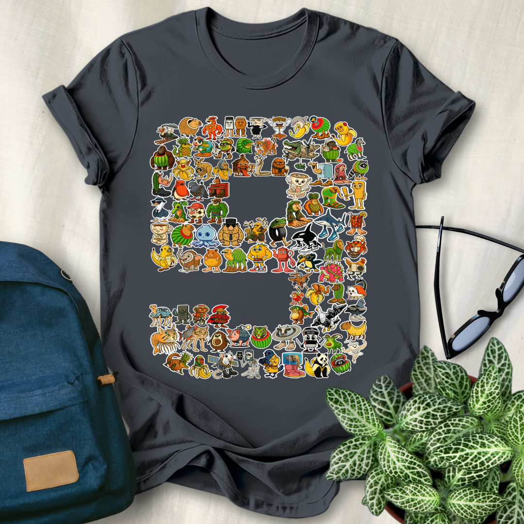 90 Italian Brainrot Characters 9th Birthday T-Shirt