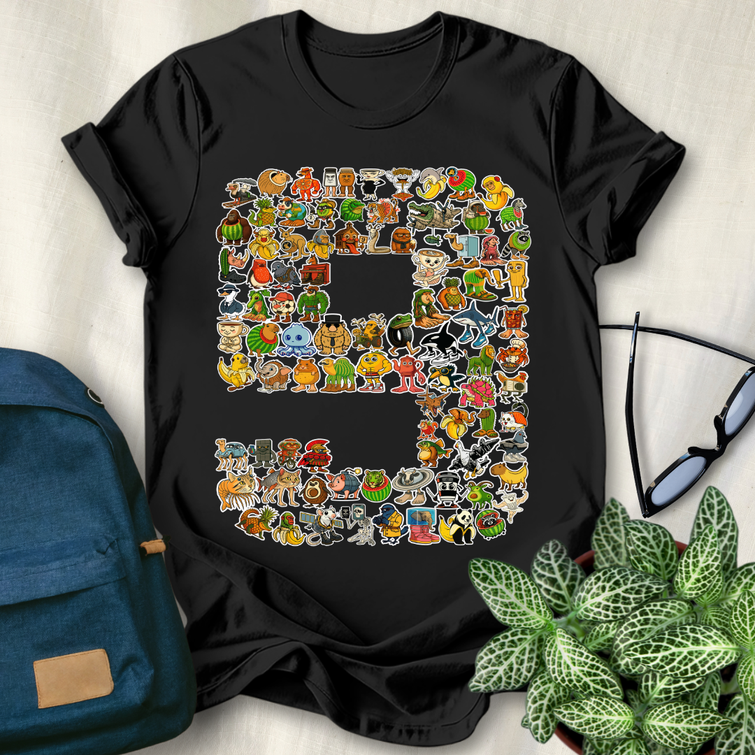 90 Italian Brainrot Characters 9th Birthday T-Shirt