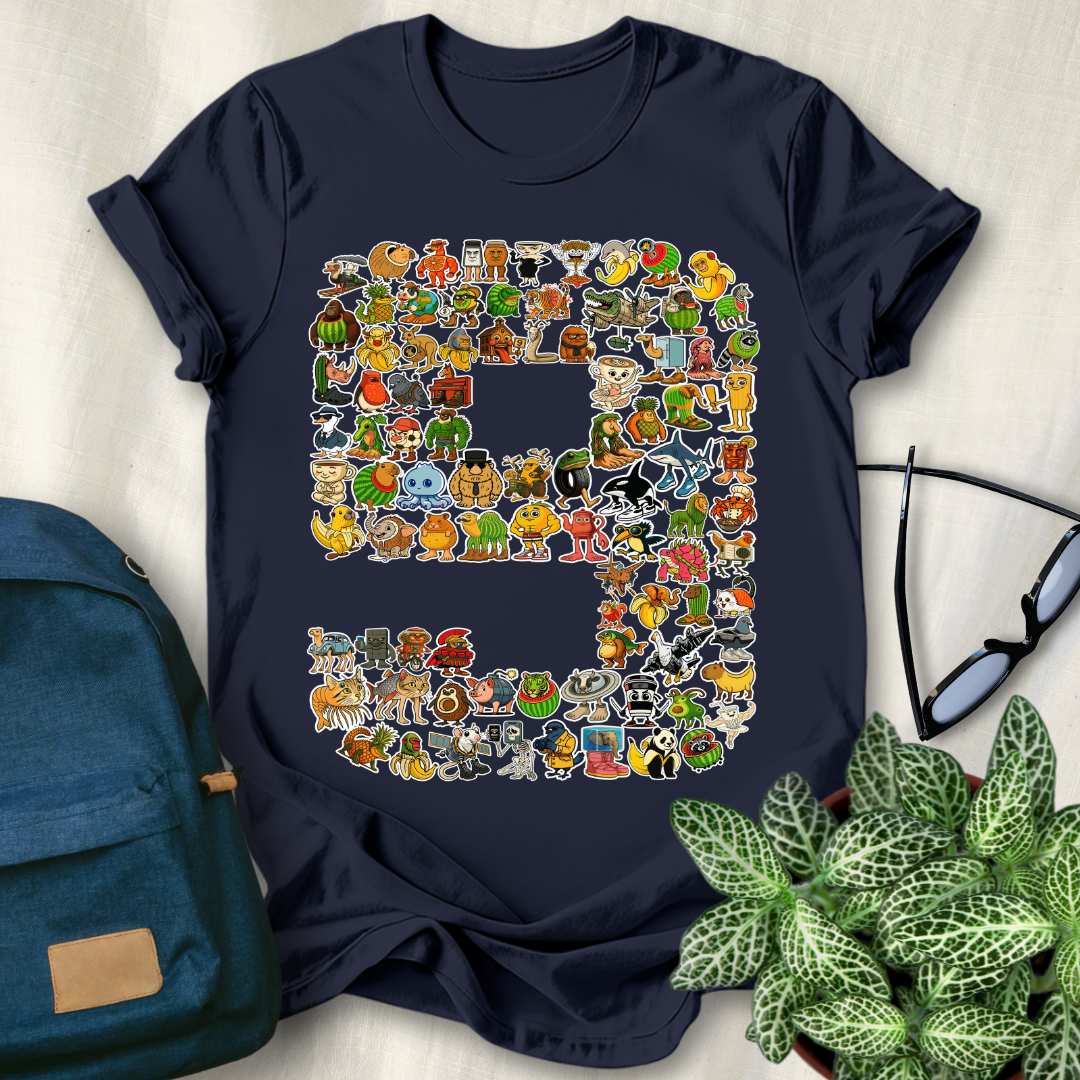 90 Italian Brainrot Characters 9th Birthday T-Shirt