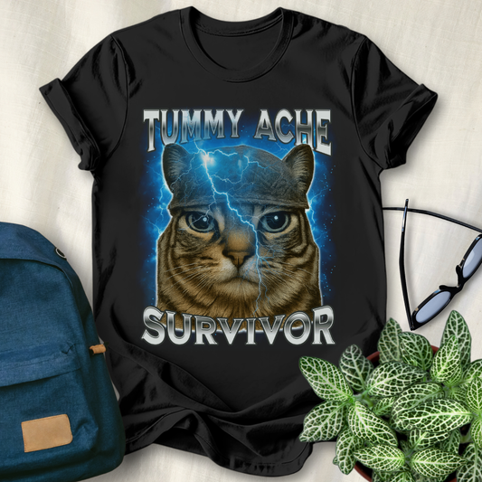 Tummy Ache Survivor Funny Meme Cat T-Shirt