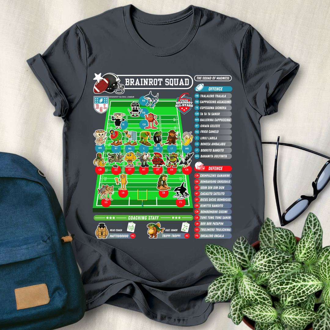Italian Brainrot Team American Football Lineup T-Shirt