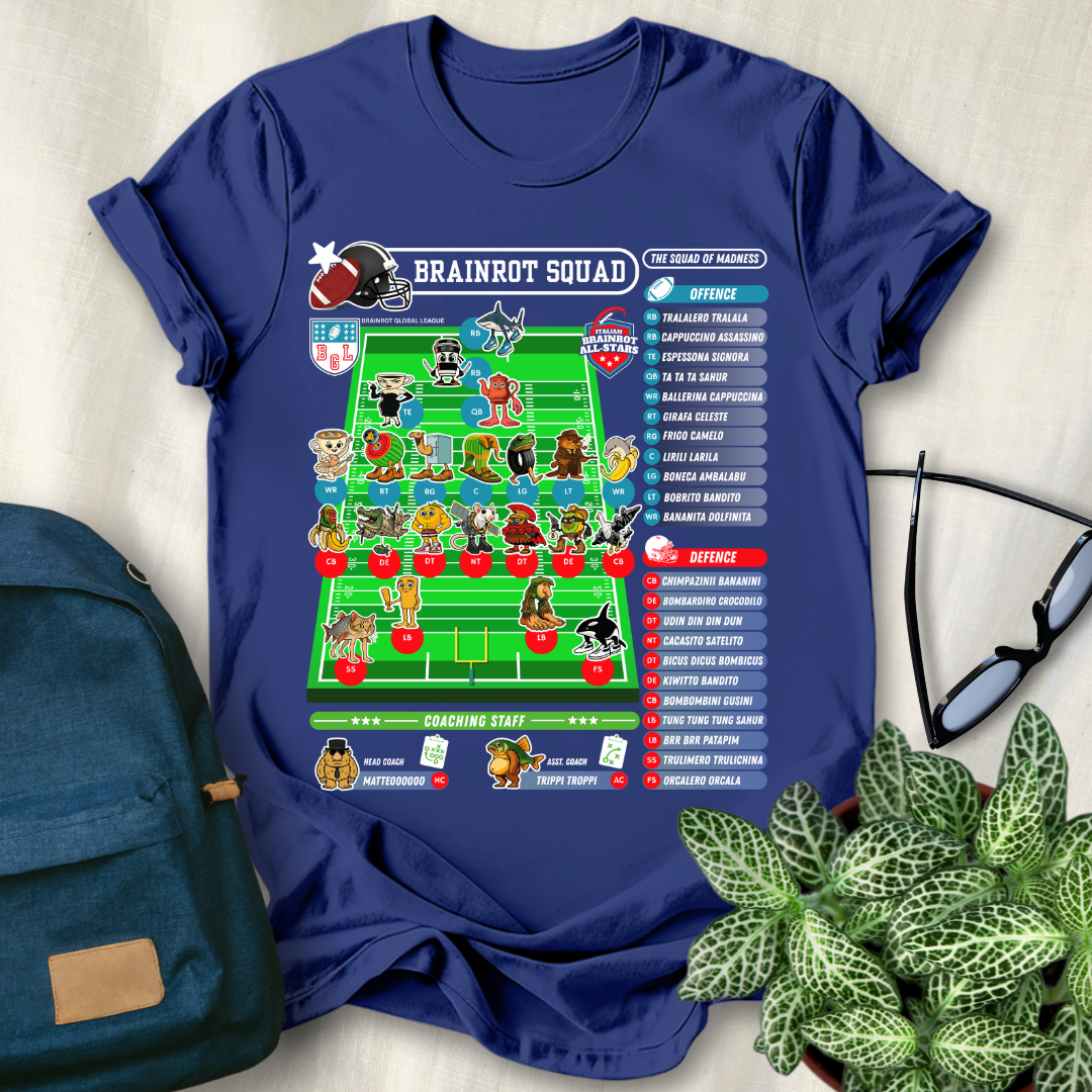 Italian Brainrot Team American Football Lineup T-Shirt